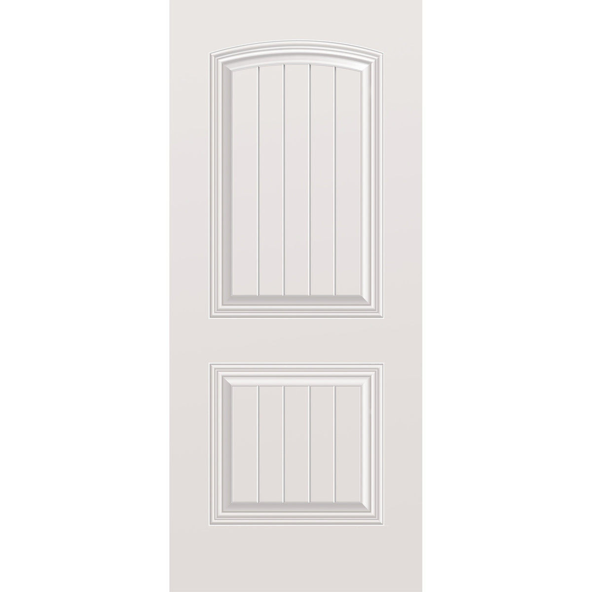 Wood edge steel entry door, 2 panel cambertop plank, 34" x 80", primed white finish