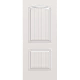 Wood edge steel entry door, 2 panel cambertop plank, 34" x 80", primed white finish