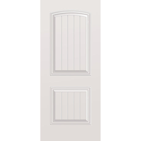 Wood edge steel entry door, 2 panel cambertop plank, 34" x 80", primed white finish