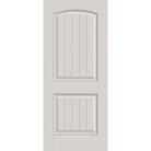 20-minute fire-rated fiberglass entry door, 2 panel cambertop plank, 34" x 80", white satin smooth finish