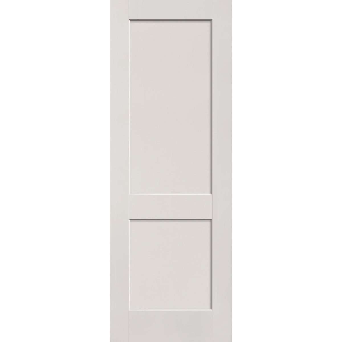 Fiberglass entry door, 2 panel shaker, 34" x 96", white satin smooth finish