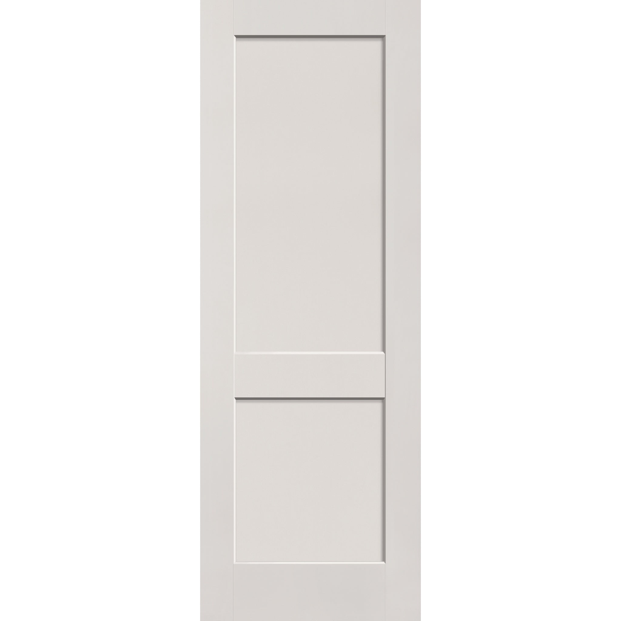 Fiberglass entry door, 2 panel shaker, 34" x 96", white satin smooth finish