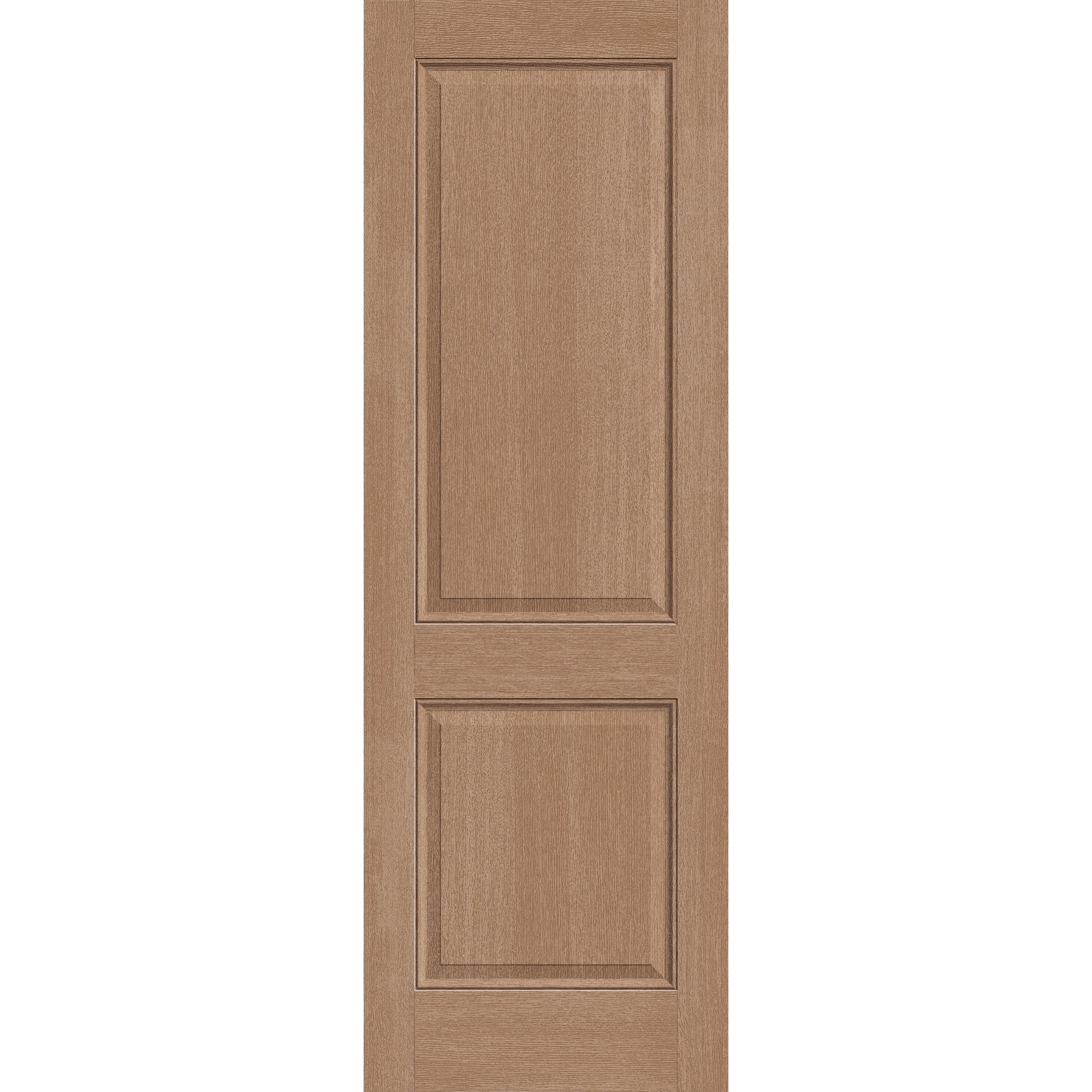 Hurricane-rated fiberglass entry door, 2 panel, 32" x 96", tan woodgrain finish