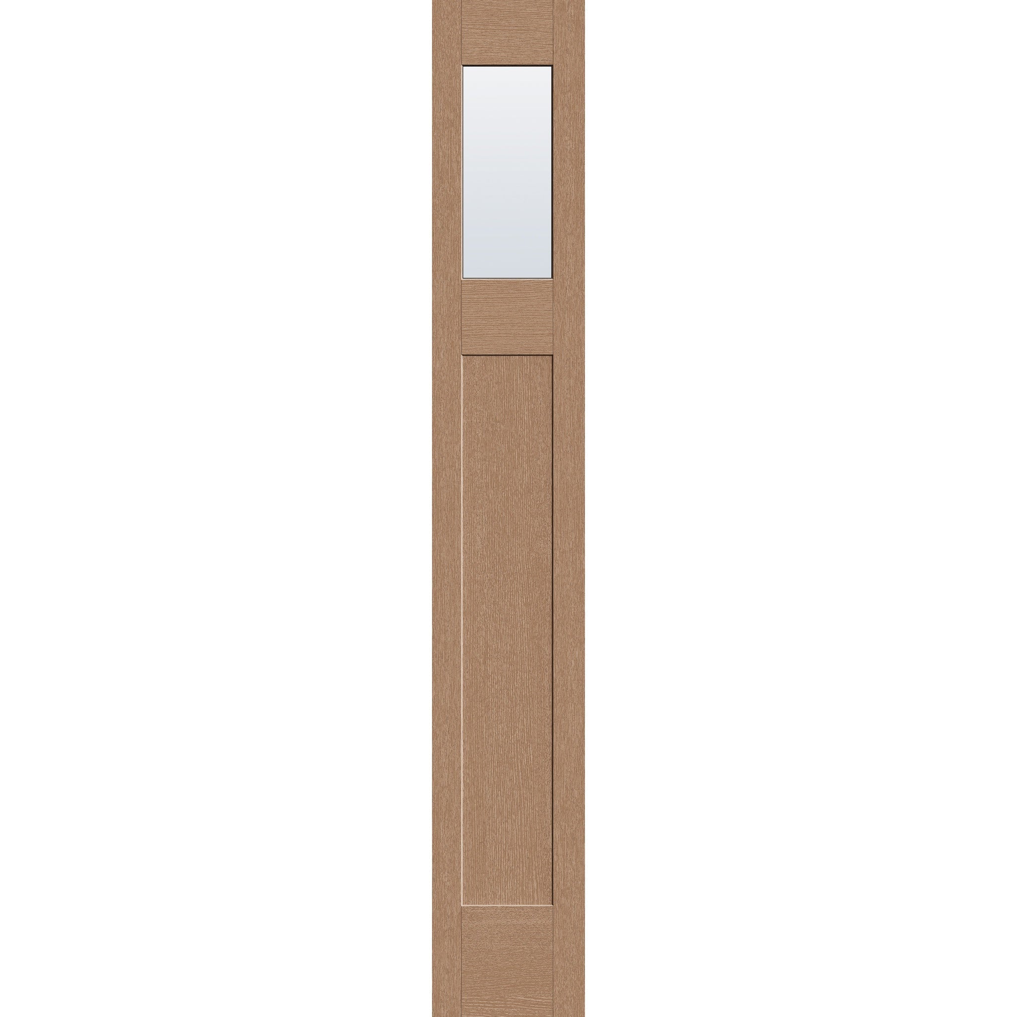 Clear flush glazed hurricane-rated fiberglass sidelite panel, Craftsman, 12" x 80", tan woodgrain finish