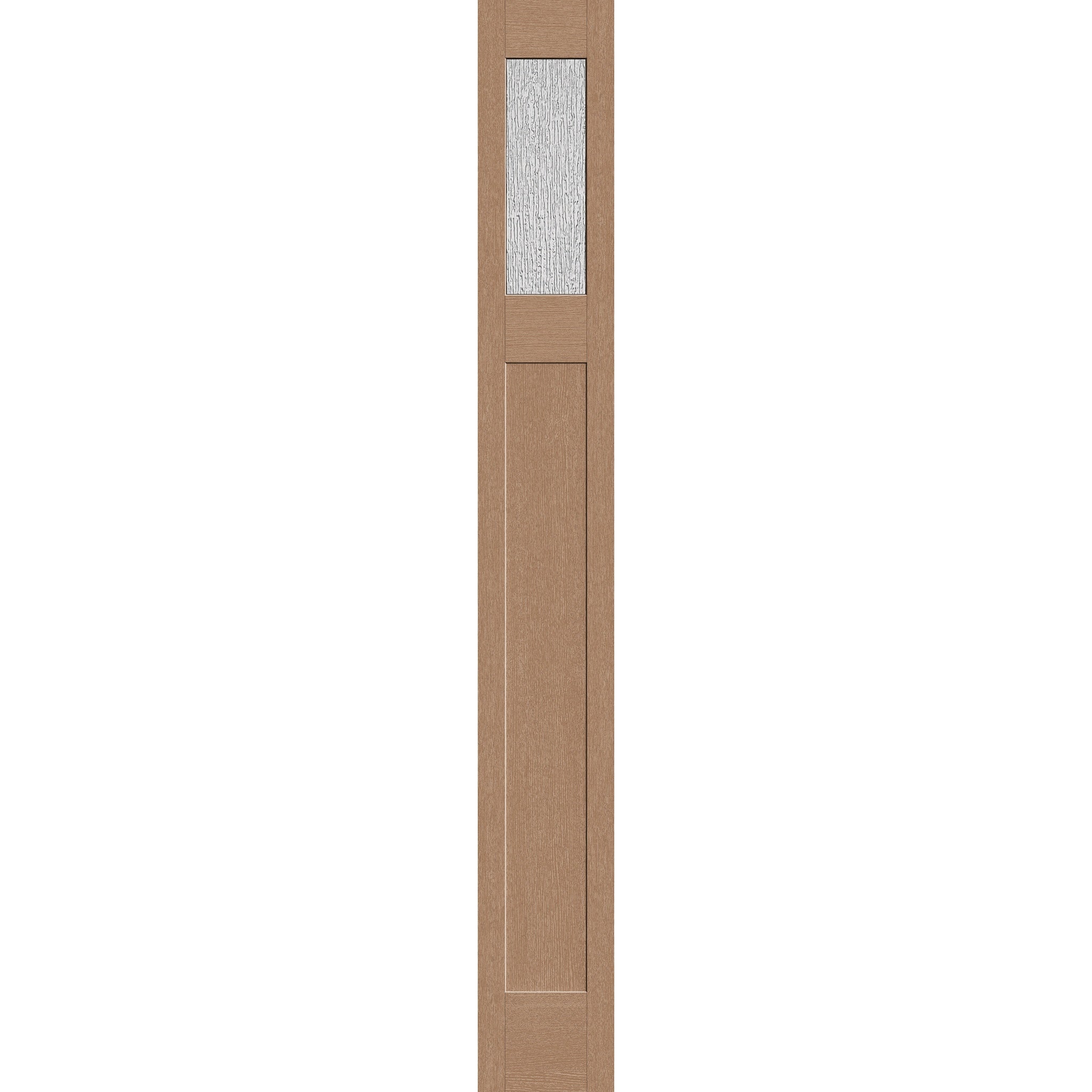 Rain flush glazed fiberglass sidelite panel, Craftsman, 12" x 96", tan woodgrain finish