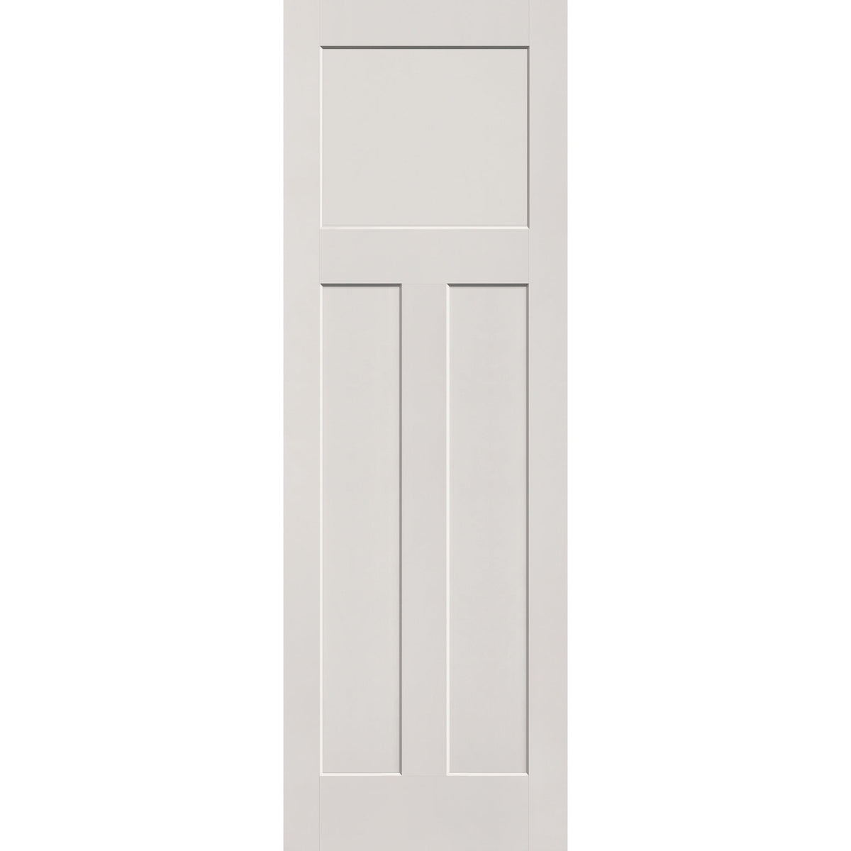 20-minute fire-rated fiberglass entry door, 3 panel Craftsman, 32" x 96", white satin smooth finish
