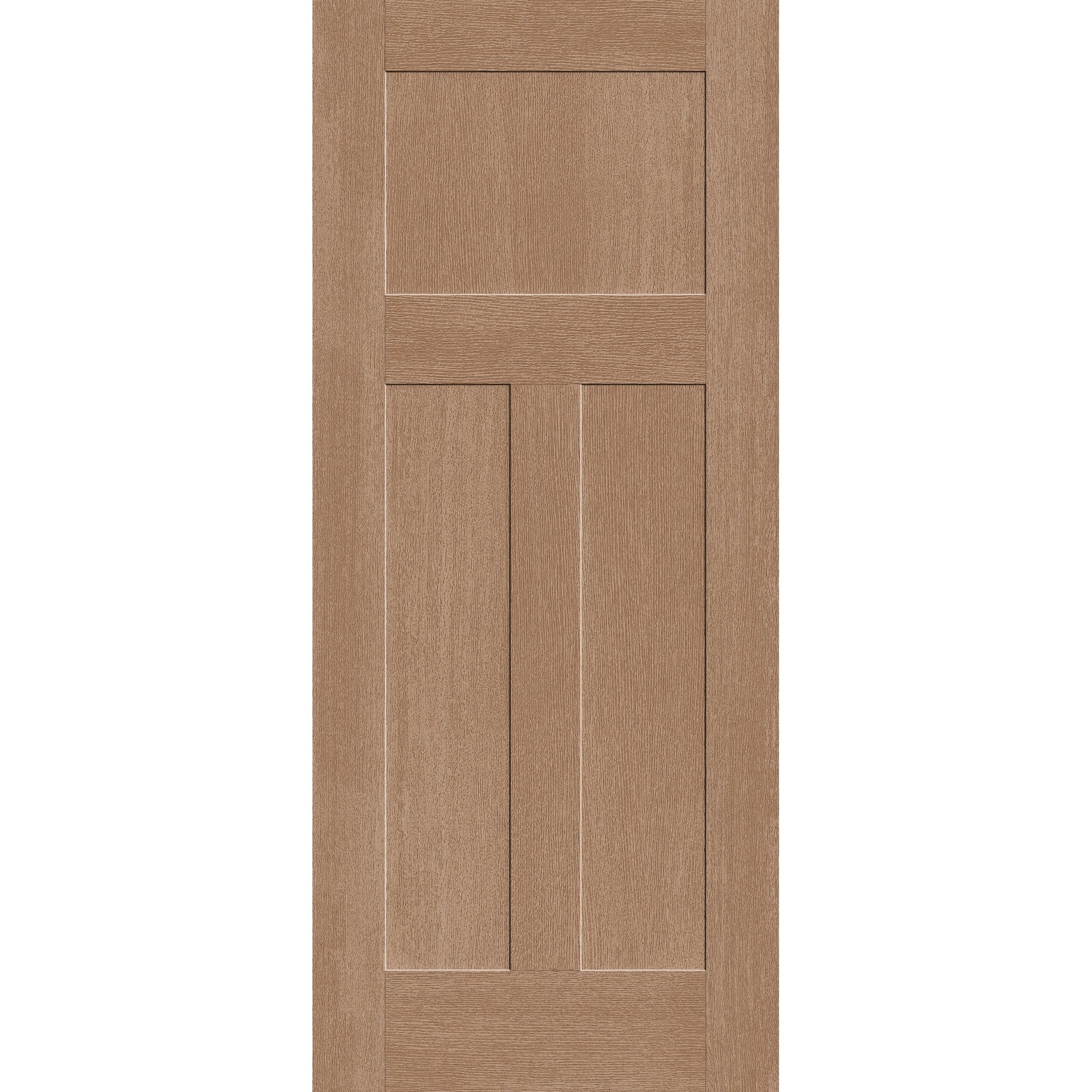 Hurricane-rated fiberglass entry door, 3 panel Craftsman, 34" x 80", tan woodgrain finish