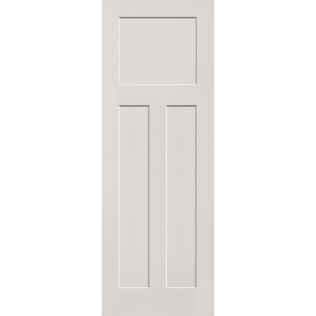 20-minute fire-rated fiberglass entry door, 3 panel Craftsman, 34" x 96", white satin smooth finish