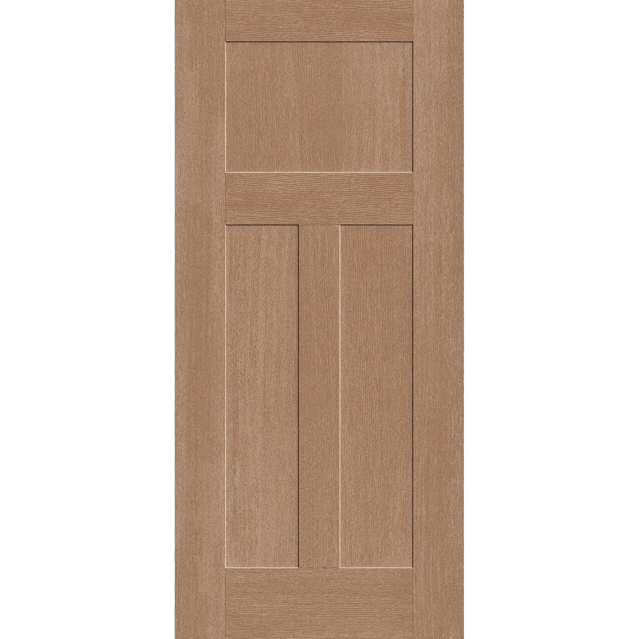 Fiberglass entry door, 3 panel Craftsman, 36" x 80", tan woodgrain finish