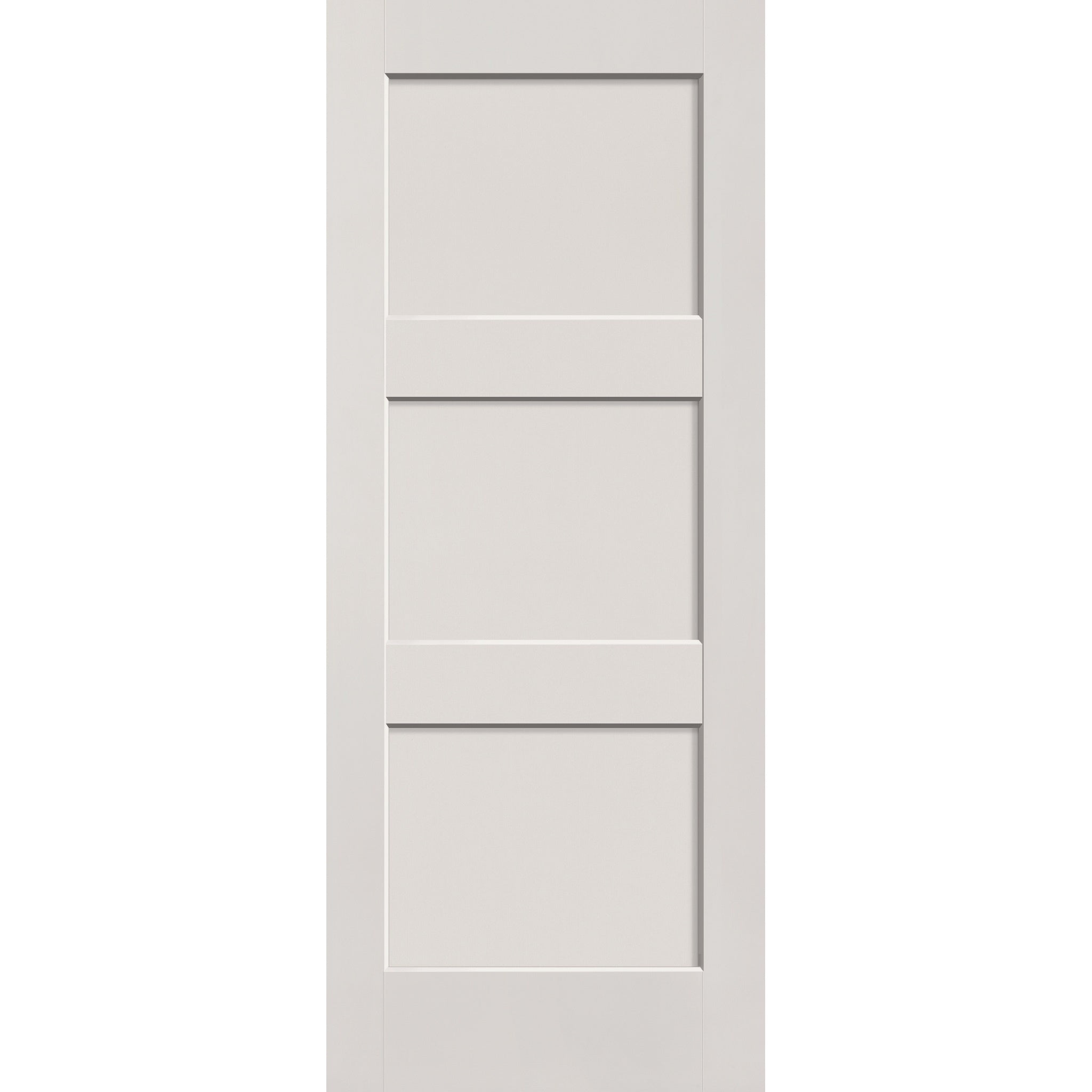 Hurricane-rated fiberglass entry door, 3 panel shaker, 32" x 80", white satin smooth finish