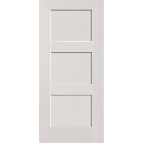 20-minute fire-rated fiberglass entry door, 3 panel shaker, 36" x 80", white satin smooth finish