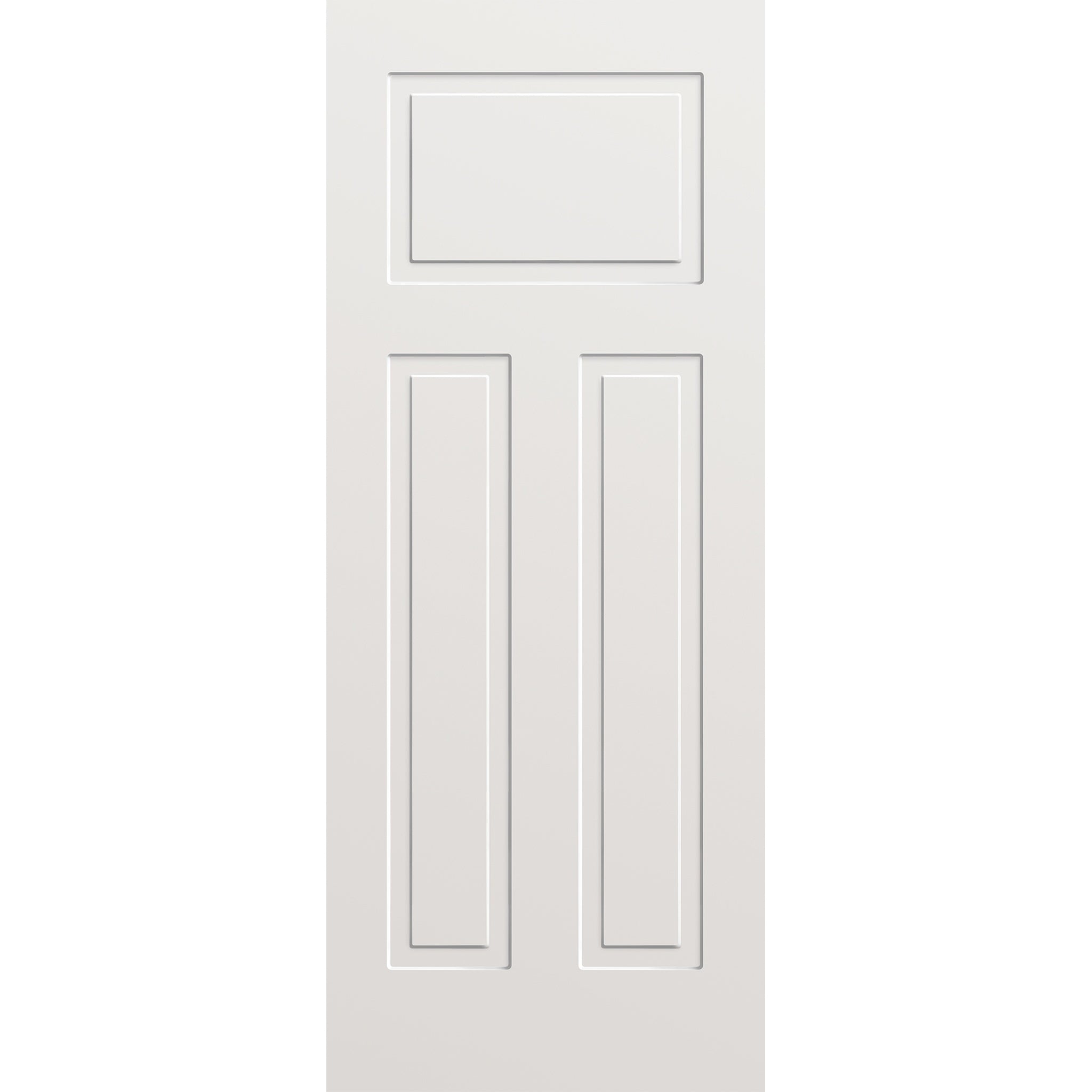 Wood edge steel entry door, 3 panel urban Craftsman, 32" x 80", primed white finish