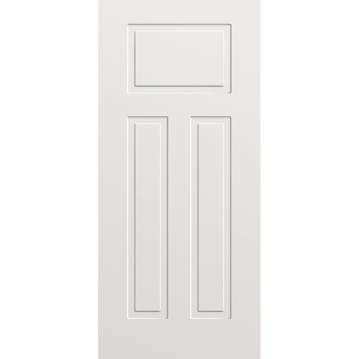 Wood edge steel entry door, 3 panel urban Craftsman, 36" x 80", primed white finish