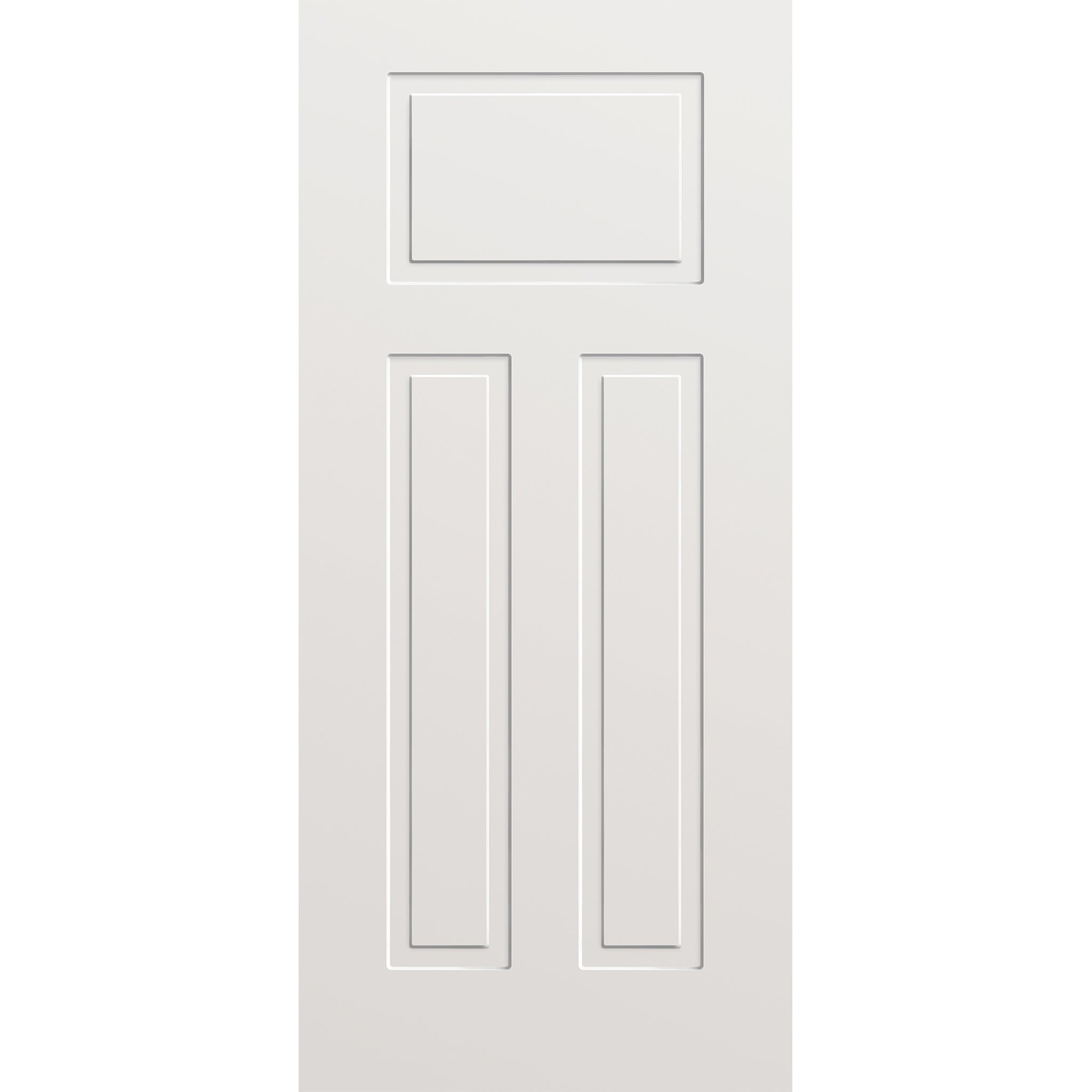 Wood edge steel entry door, 3 panel urban Craftsman, 36" x 80", primed white finish