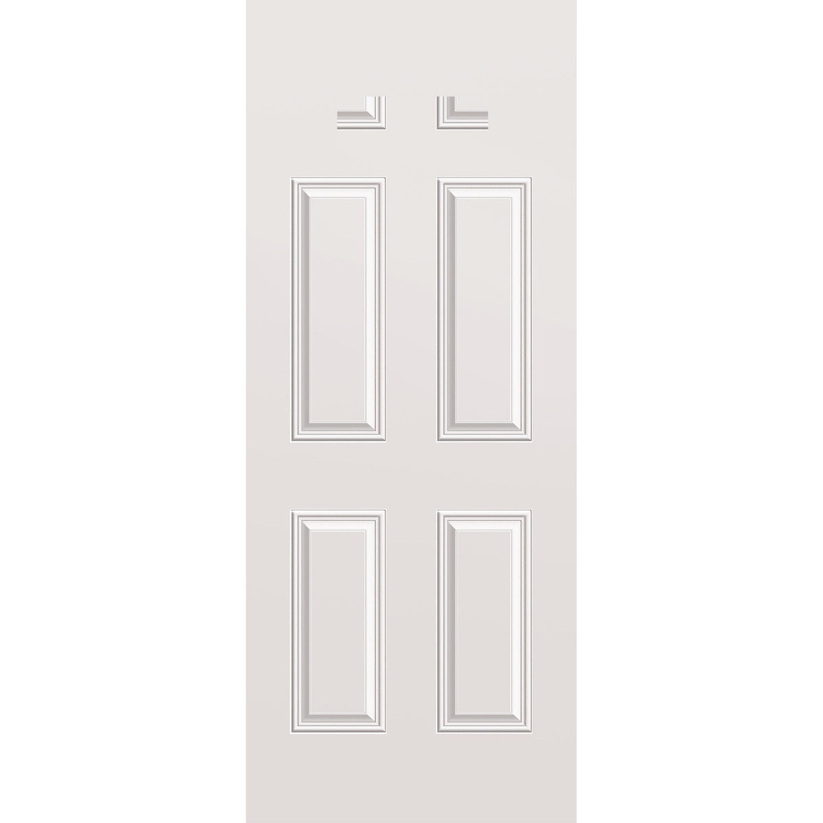 Wood edge steel entry door, 4 panel blank top, 32" x 80", primed white finish