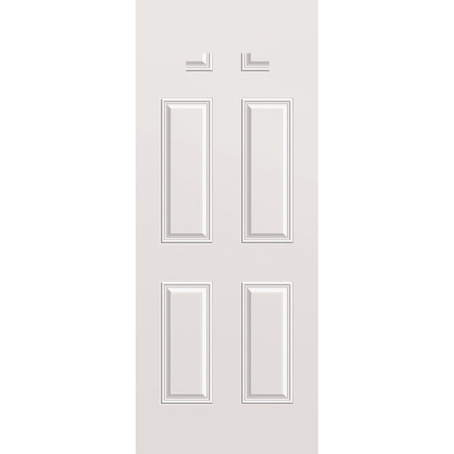Wood edge steel entry door, 4 panel blank top, 32" x 80", primed white finish