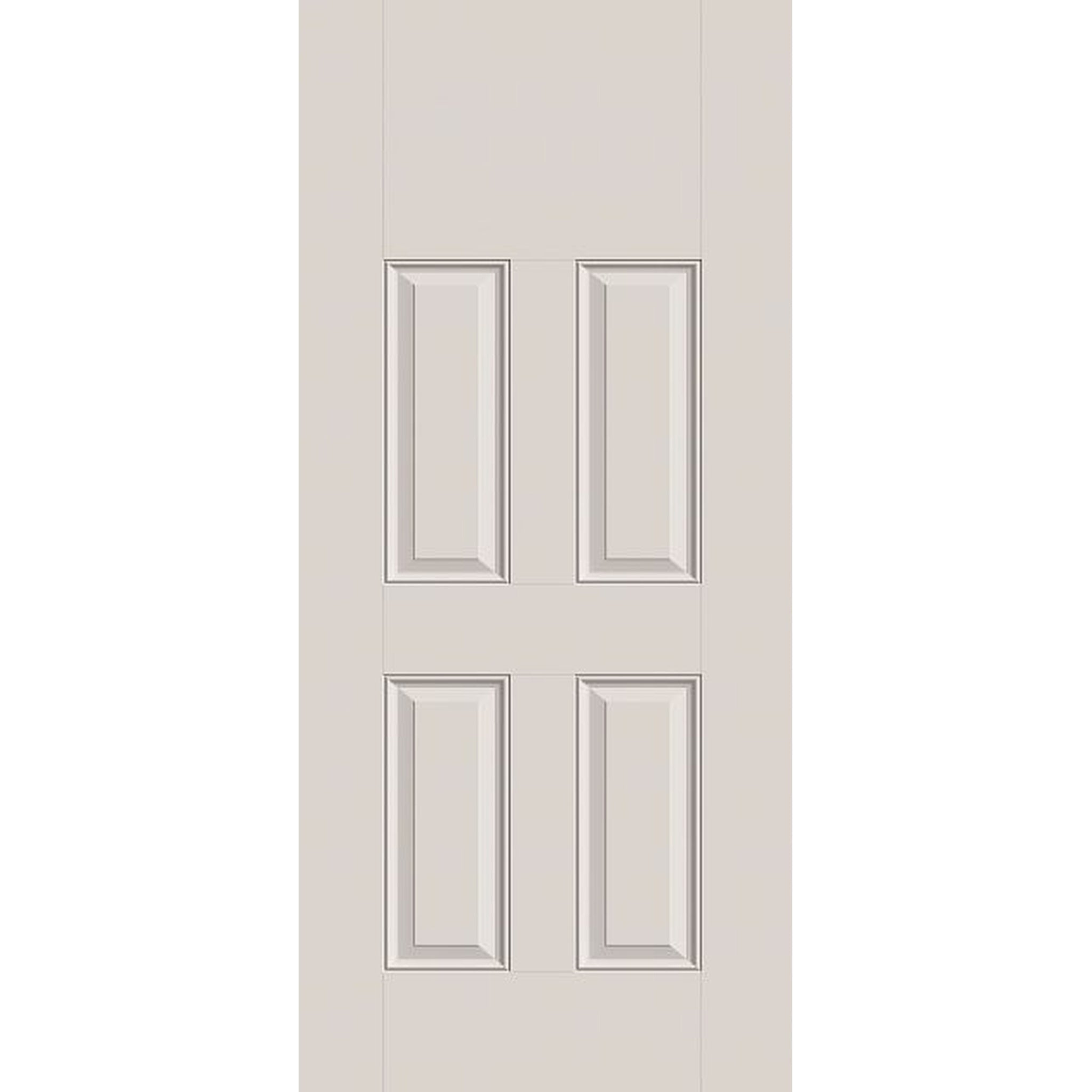 Hurricane-rated fiberglass entry door, 4 panel blank top, 36" x 80", white satin smooth finish