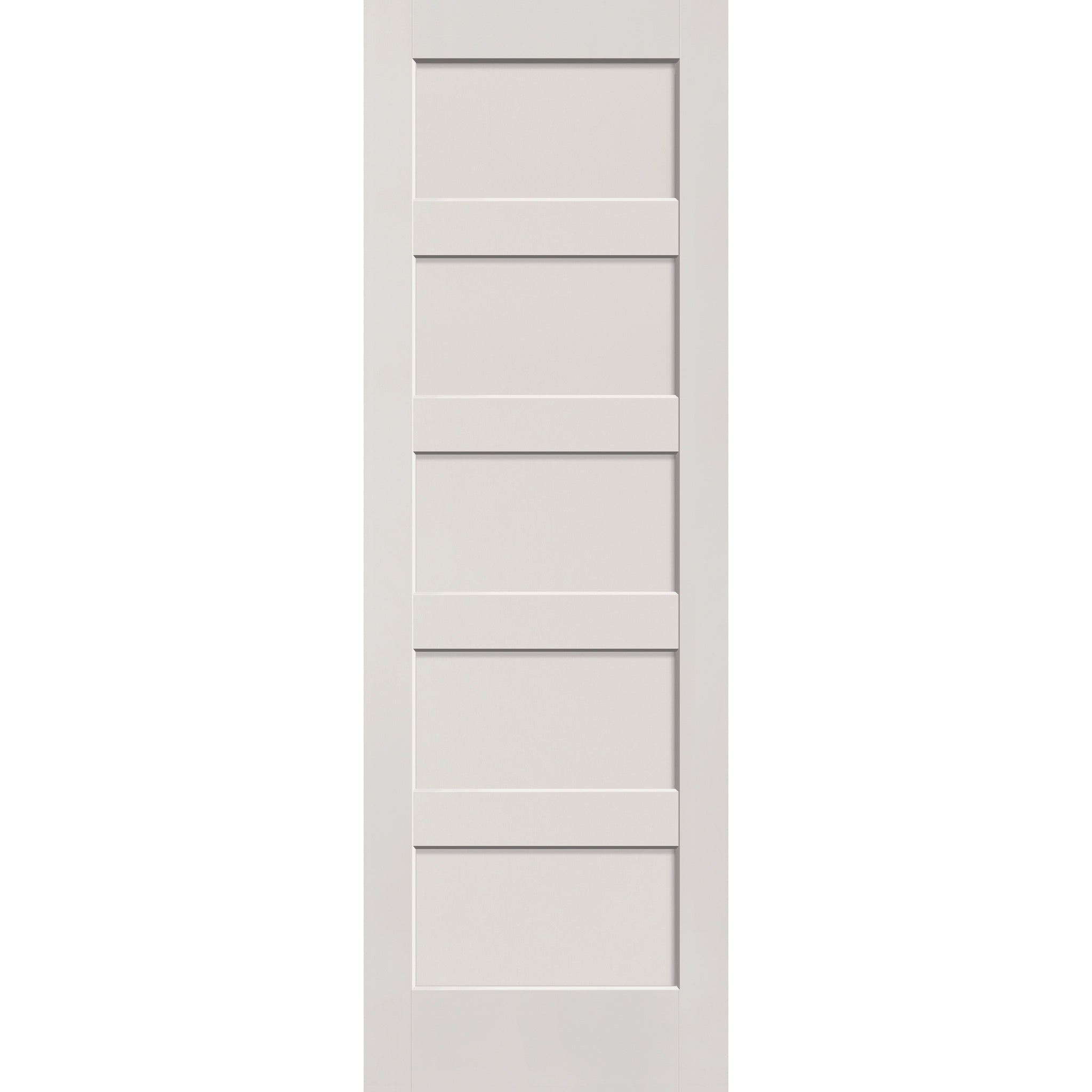Hurricane-rated fiberglass entry door, 5 panel shaker, 32" x 96", white satin smooth finish