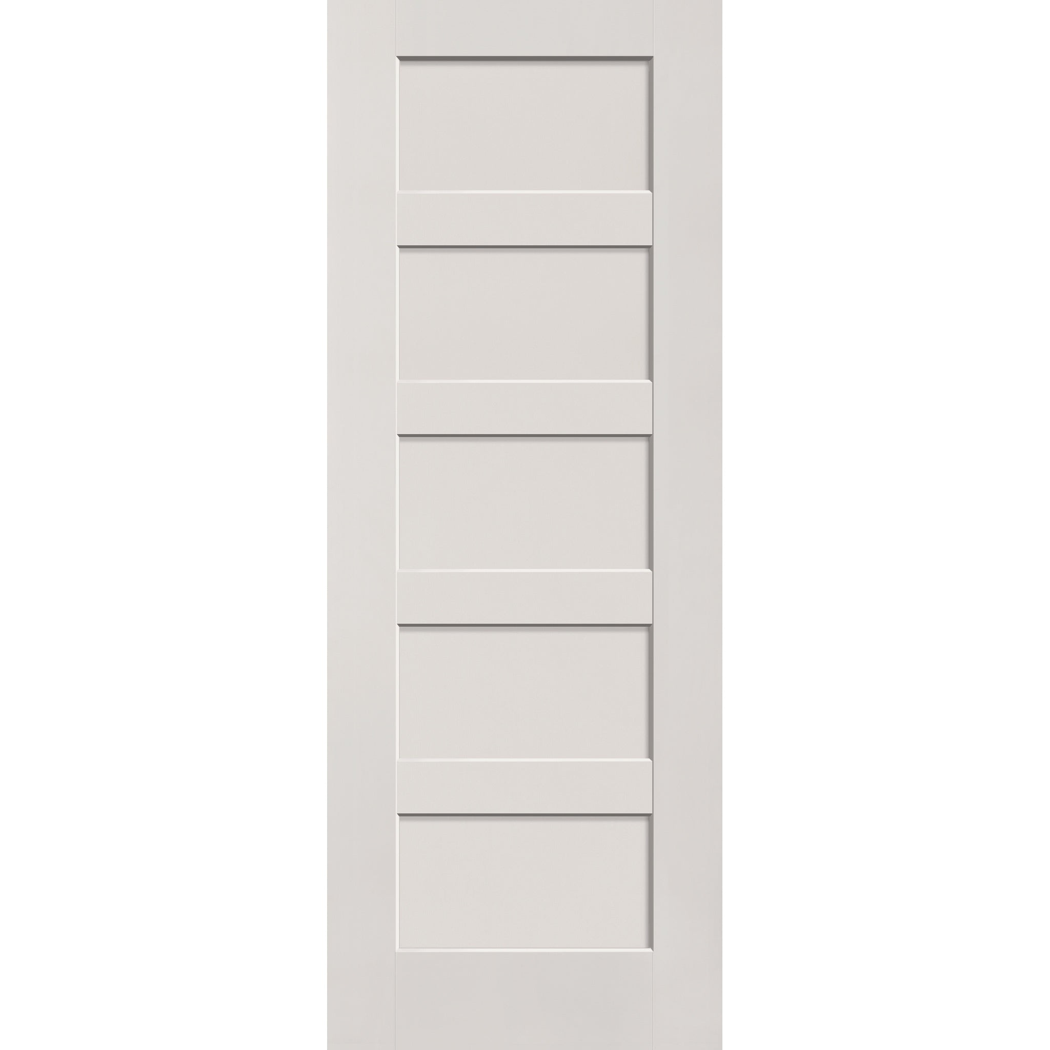 Hurricane-rated fiberglass entry door, 5 panel shaker, 36" x 96", white satin smooth finish