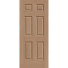 Hurricane-rated fiberglass entry door, 6 panel, 34" x 80", tan woodgrain finish