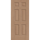 Hurricane-rated fiberglass entry door, 6 panel, 36" x 80", tan woodgrain finish