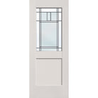 Berkley flush glazed fiberglass entry door, half lite shaker, 32" x 80", white satin smooth finish, Patina caming