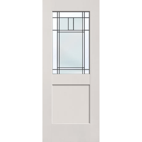 Berkley flush glazed fiberglass entry door, half lite shaker, 32" x 80", white satin smooth finish, Patina caming