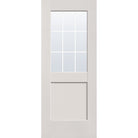 9 light grille flush glazed fiberglass entry door, half lite shaker, 32" x 80", white satin smooth finish, black grilles between glass