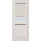Raise & Lower Blinds flush glazed fiberglass entry door, half lite shaker, 32" x 80", white satin smooth finish, white blinds