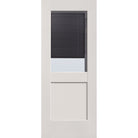 Raise & Lower Blinds flush glazed fiberglass entry door, half lite shaker, 32" x 80", white satin smooth finish, slate blinds