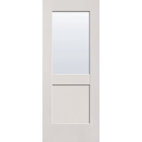 Clear flush glazed hurricane-rated fiberglass entry door, half lite shaker, 32" x 80", white satin smooth finish