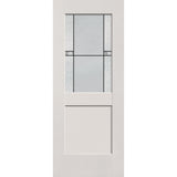 Dexter flush glazed hurricane-rated fiberglass entry door, half lite shaker, 32" x 80", white satin smooth finish, Black Aluminum caming