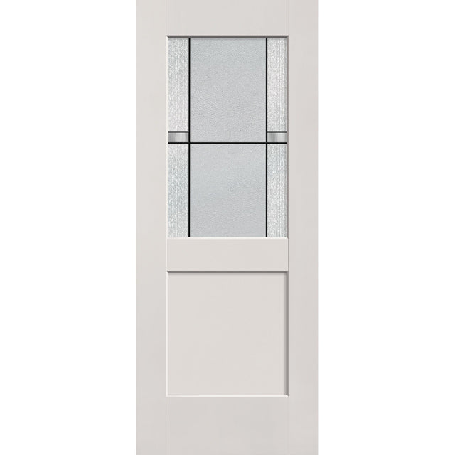 Dexter flush glazed hurricane-rated fiberglass entry door, half lite shaker, 32" x 80", white satin smooth finish, Black Aluminum caming