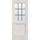 9 light grille flush glazed hurricane-rated fiberglass entry door, half lite shaker, 32" x 80", white satin smooth finish, black grilles between glass
