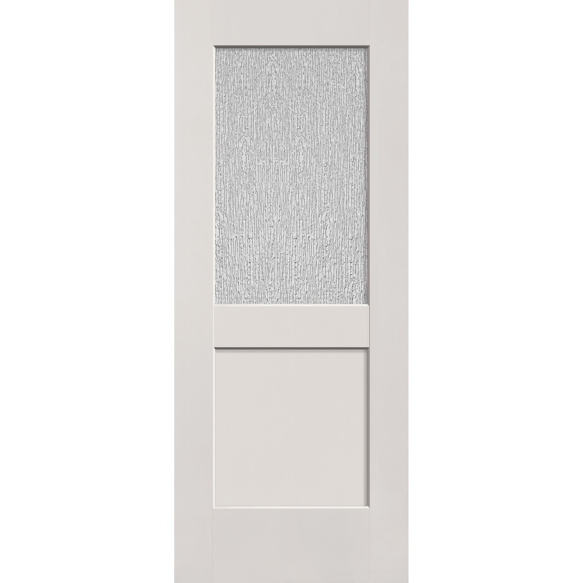 Rain flush glazed hurricane-rated fiberglass entry door, half lite shaker, 32" x 80", white satin smooth finish