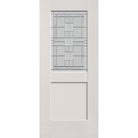 Austin flush glazed fiberglass entry door, half lite shaker, 34" x 80", white satin smooth finish, Satin Nickel caming