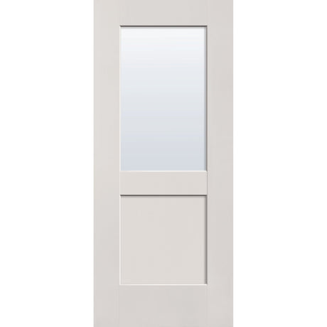 Clear flush glazed fiberglass entry door, half lite shaker, 34" x 80", white satin smooth finish