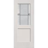 Dexter flush glazed fiberglass entry door, half lite shaker, 34" x 80", white satin smooth finish, Black Aluminum caming
