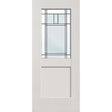 Berkley flush glazed hurricane-rated fiberglass entry door, half lite shaker, 34" x 80", white satin smooth finish, Patina caming