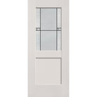 Dexter flush glazed hurricane-rated fiberglass entry door, half lite shaker, 34" x 80", white satin smooth finish, Black Aluminum caming
