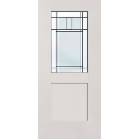 Berkley flush glazed fiberglass entry door, half lite shaker, 36" x 80", white satin smooth finish, Patina caming