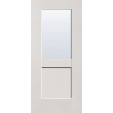 Clear flush glazed fiberglass entry door, half lite shaker, 36" x 80", white satin smooth finish