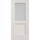 Rain flush glazed fiberglass entry door, half lite shaker, 36" x 80", white satin smooth finish