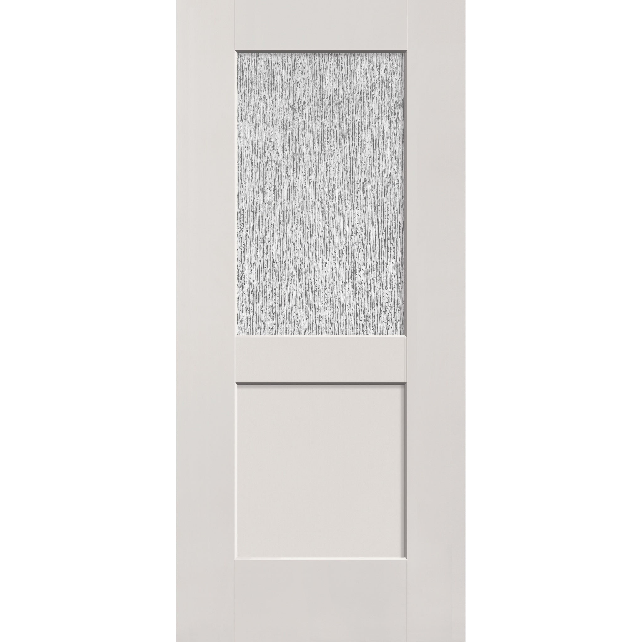 Rain flush glazed fiberglass entry door, half lite shaker, 36" x 80", white satin smooth finish