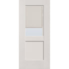 Raise & Lower Blinds flush glazed fiberglass entry door, half lite shaker, 36" x 80", white satin smooth finish, white blinds