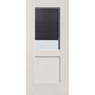 Raise & Lower Blinds flush glazed fiberglass entry door, half lite shaker, 36" x 80", white satin smooth finish, slate blinds