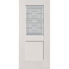 Austin flush glazed hurricane-rated fiberglass entry door, half lite shaker, 36" x 80", white satin smooth finish, Satin Nickel caming