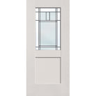 Berkley flush glazed hurricane-rated fiberglass entry door, half lite shaker, 36" x 80", white satin smooth finish, Patina caming