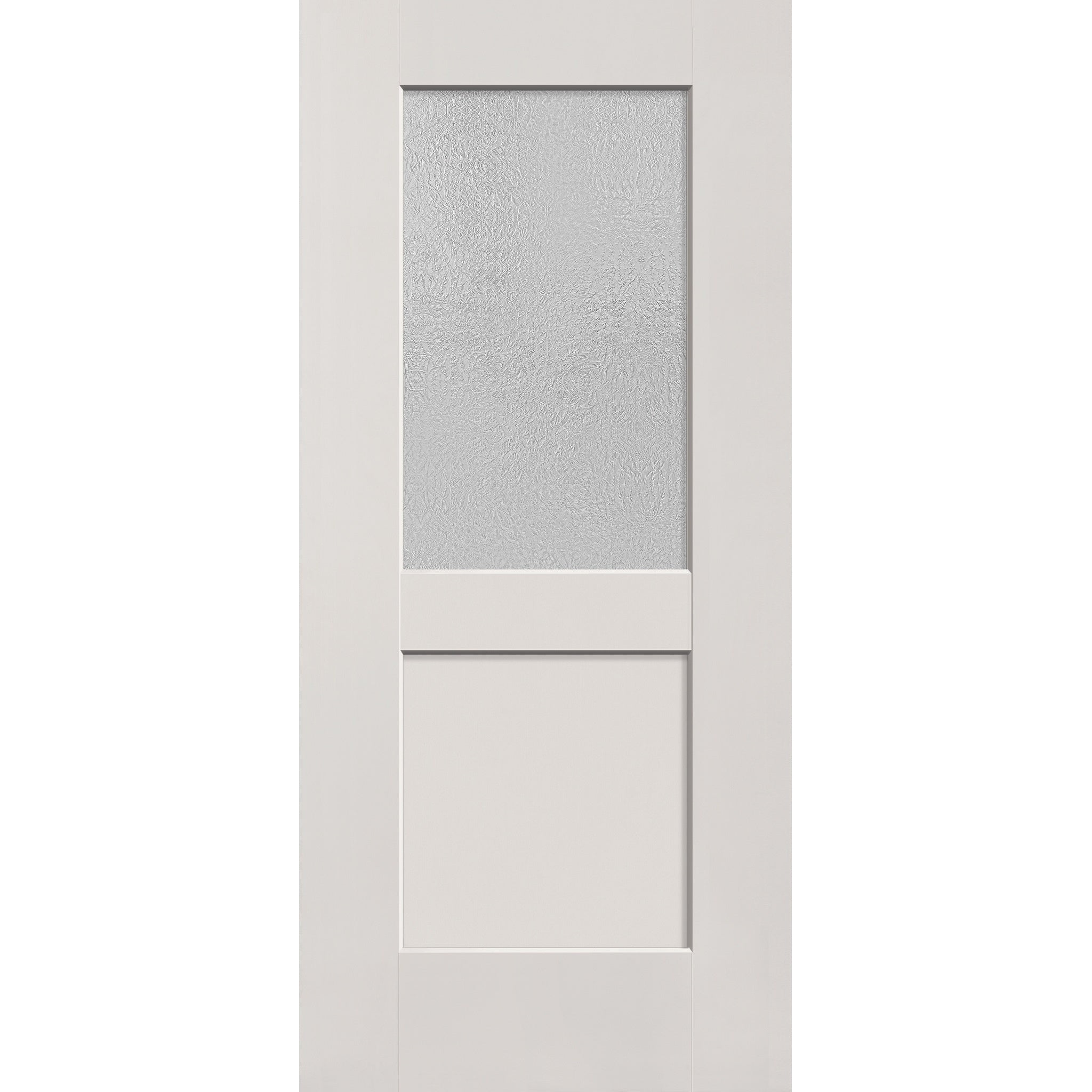 Micro-Granite flush glazed hurricane-rated fiberglass entry door, half lite shaker, 36" x 80", white satin smooth finish