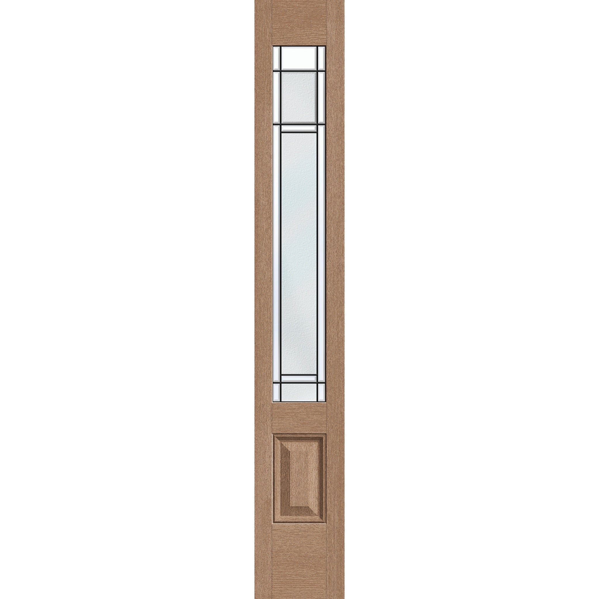 Berkley flush glazed fiberglass sidelite panel, 3/4 lite, 12" x 80", tan woodgrain finish, Patina caming